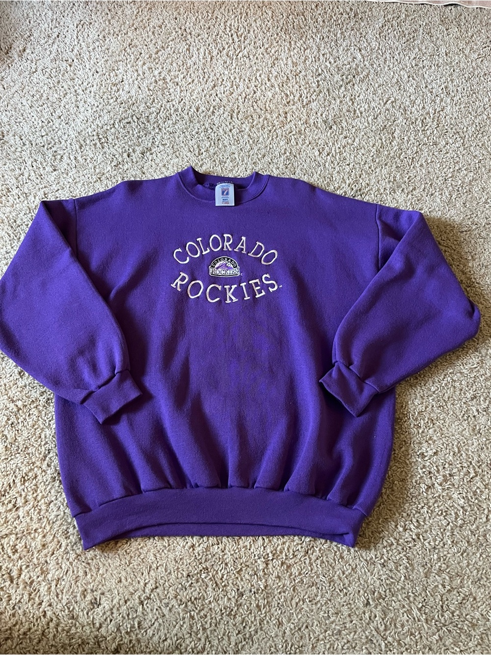 Logo 7 Colorado Rockies Vintage Baseball MLB Purple Crewneck Sweatshirt